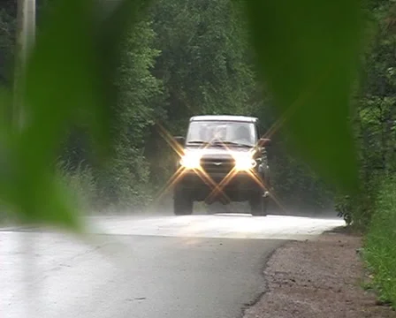 Car on the road in the forest Vídeo Stock 6720877