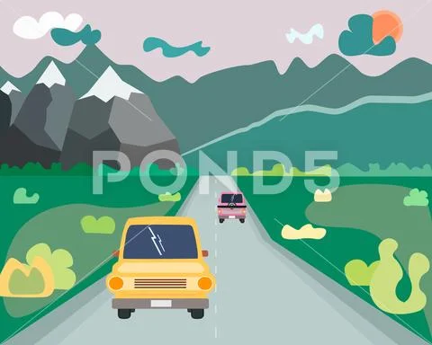 Car on the road Stock Illustration