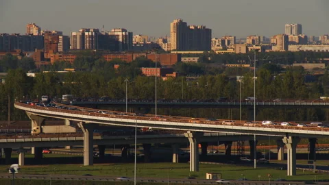 On the car road a large traffic jam, on the next track the traffic is free Stock Footage 92206920