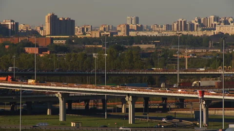 On the car road a large traffic jam, on the next track the traffic is free Stock Footage 92206928
