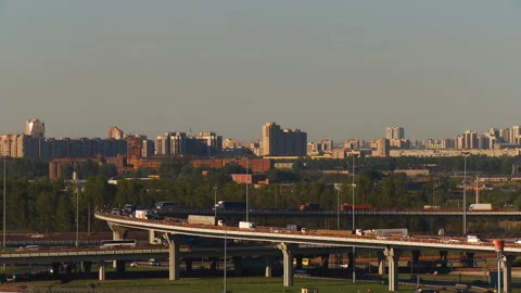 On the car road a large traffic jam, on the next track the traffic is free Stock Footage 92234537