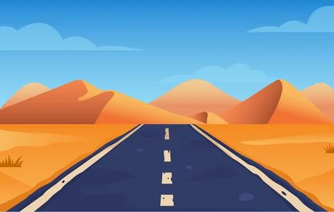 Car Road In The Middle Of Desert Stock Illustration