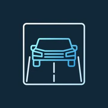 Car on Road vector colored linear icon on dark background Stock Illustration