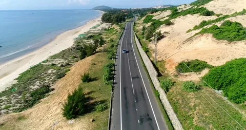Car Run Sea Roads Phan Thiet Viet Nam Stock Footage 272193576