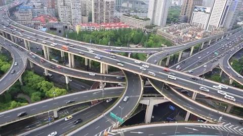 Car running on cross section road at Shanghai Stock Footage 49860673