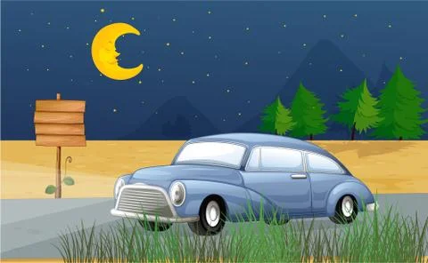 A car running in the middle of the night Ilustração Stock