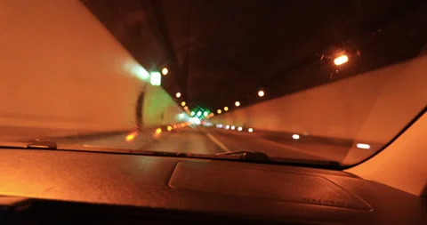 Car running in a tunnel Stock Footage 197013968