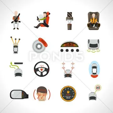 Car Safety System Icons Stock Illustrationen