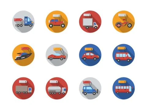 Car sale services round flat color vector icons Stock Illustration