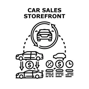 Car sales storefront offering auto leasing and financing Stock Illustration