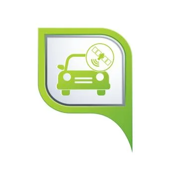 Car with satelite icon on green pointer Stock Illustration
