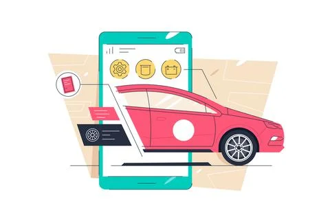 Car scan using mobile app on your smartphone Stock Illustration