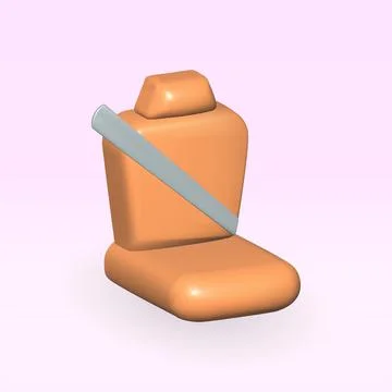 Car seat isolated vector 3d icon. brown car seat with seat belts 3d illustrat Illustrazione stock