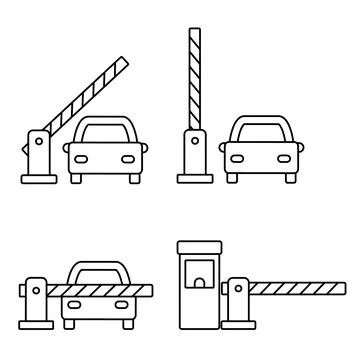 Car security barrier gates set outline vector icon Stock Illustration