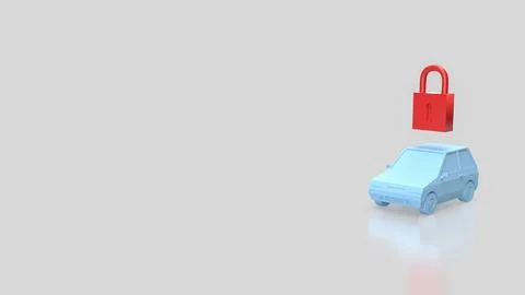 Car Security Concept With Red Padlock Above Vehicle 3d render. 스톡 일러스트