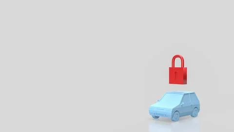 Car Security Concept With Red Padlock Above Vehicle 3d render. イラスト素材