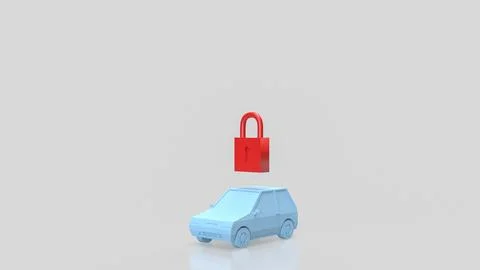 Car Security Concept With Red Padlock Above Vehicle 3d render. イラスト素材