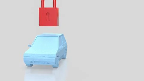 Car Security Concept With Red Padlock Above Vehicle 3d render. Stock Photos