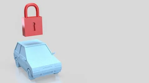 Car Security Concept With Red Padlock Above Vehicle 3d render. Stock Photos