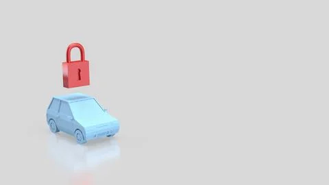 Car Security Concept With Red Padlock Above Vehicle 3d render. Stock Photos