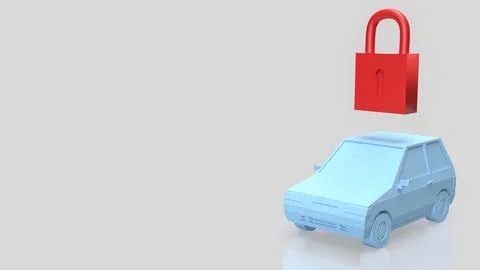 Car Security Concept With Red Padlock Above Vehicle 3d render. Stock Photos