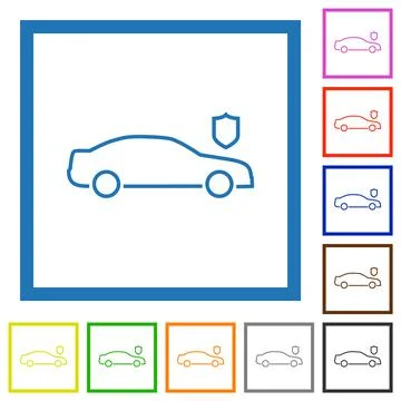 Car security outline flat framed icons Stockillustratie