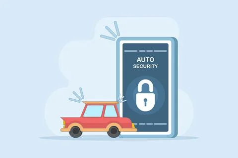 Car security system concept. Car alarm application on the phone screen. Stock Illustration