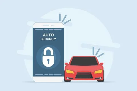 Car security system concept. Car alarm application on the phone screen. Stock Illustration