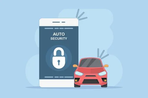 Car security system concept. Car alarm application on the phone screen. Stock Illustration