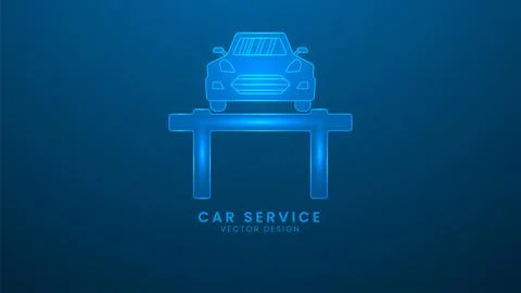 Car service and repair. Vector illustration with light effect and neon Stock Illustration