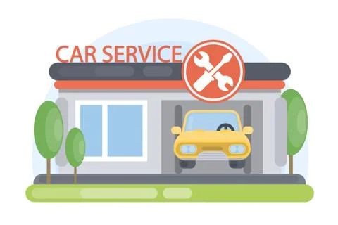 Car service building. Ilustración de archivo