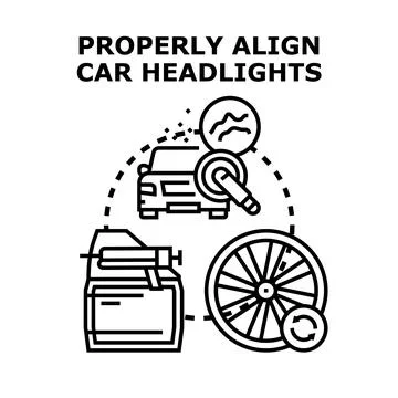 Car service concept restoring headlight and tire maintenance Stock Illustration