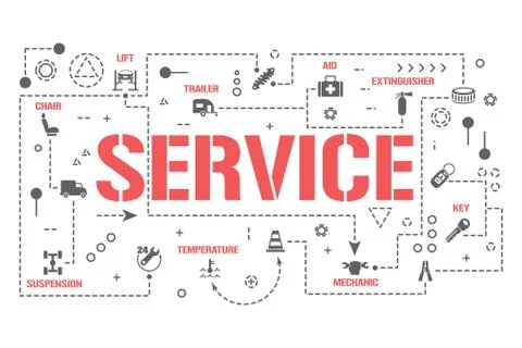 Car service concept with thin line icons of mechanic, computer diagnostics, t Stock Illustration