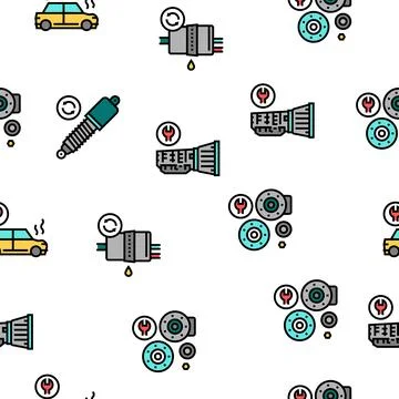 Car Service Garage Vector Seamless Pattern Stock Illustration