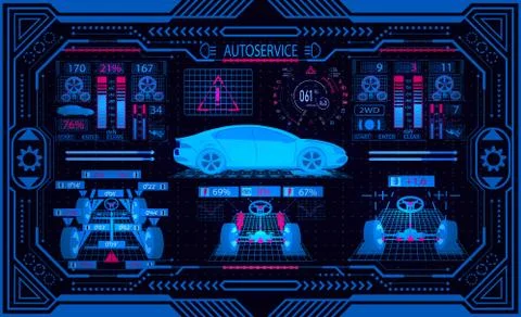 Car service. Graphic interface in a stylized frame. Diagnostic alignment whee Stock Illustration