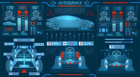 Car service. Graphical interface. Diagnostic alignment of the wheels. Check o Stock Illustration