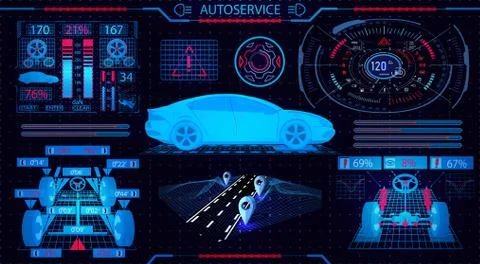 Car service. GUI. Diagnostic alignment wheels. Fragment of the road. Check sh Stock Illustration