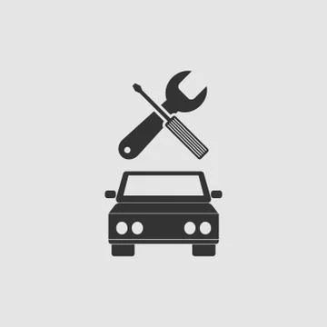 Car service icon flat Stock Illustration