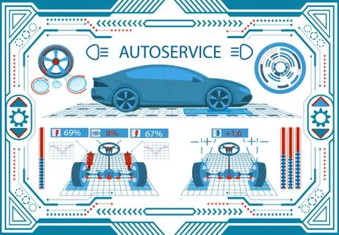 Car service. Interface in a frame on a white background. Diagnostic leveling  Stock Illustration