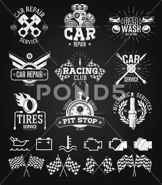 Car service Labels, Emblems and Logos chalk drawing Illustration #96582544