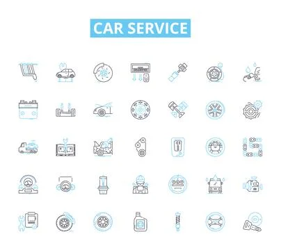Car Service linear icons set. Maintenance, Repairs, Tune-ups, Diagnostics, Oil Stock Illustration