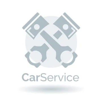 Car service logo icon with engine pistons and conrods. Stock Illustration
