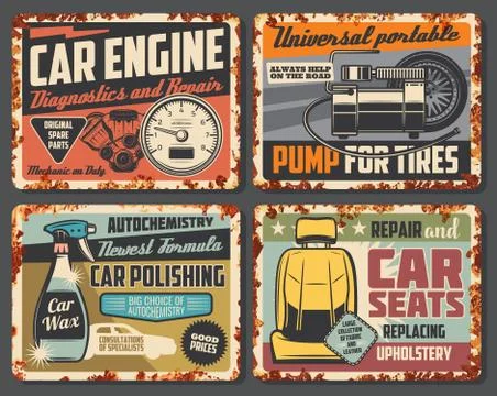 Car service rust sign plates, auto service station Stock Illustration