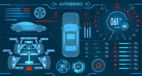 Car service. Scanning. Diagnostic alignment of the wheels. Car digital car da Stock Illustration
