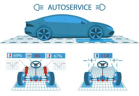 Car service. Scanning. Graphical interface. Diagnostic alignment of the wheel Stock Illustration