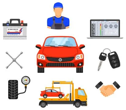 Car Service Set Vector Icons 库存插图