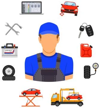 Car Service Set Vector Icons 库存插图