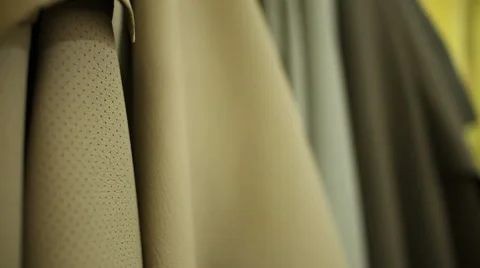 Car service station: patterns of leather for the car steering wheel Video stock 52616408