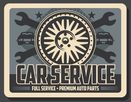 Car service, vector wrenches and tire Stock Illustration