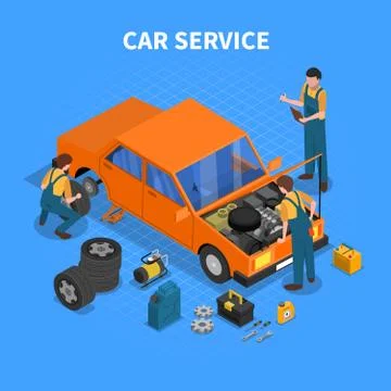 Car Service Work Process Isometric Stock Illustration